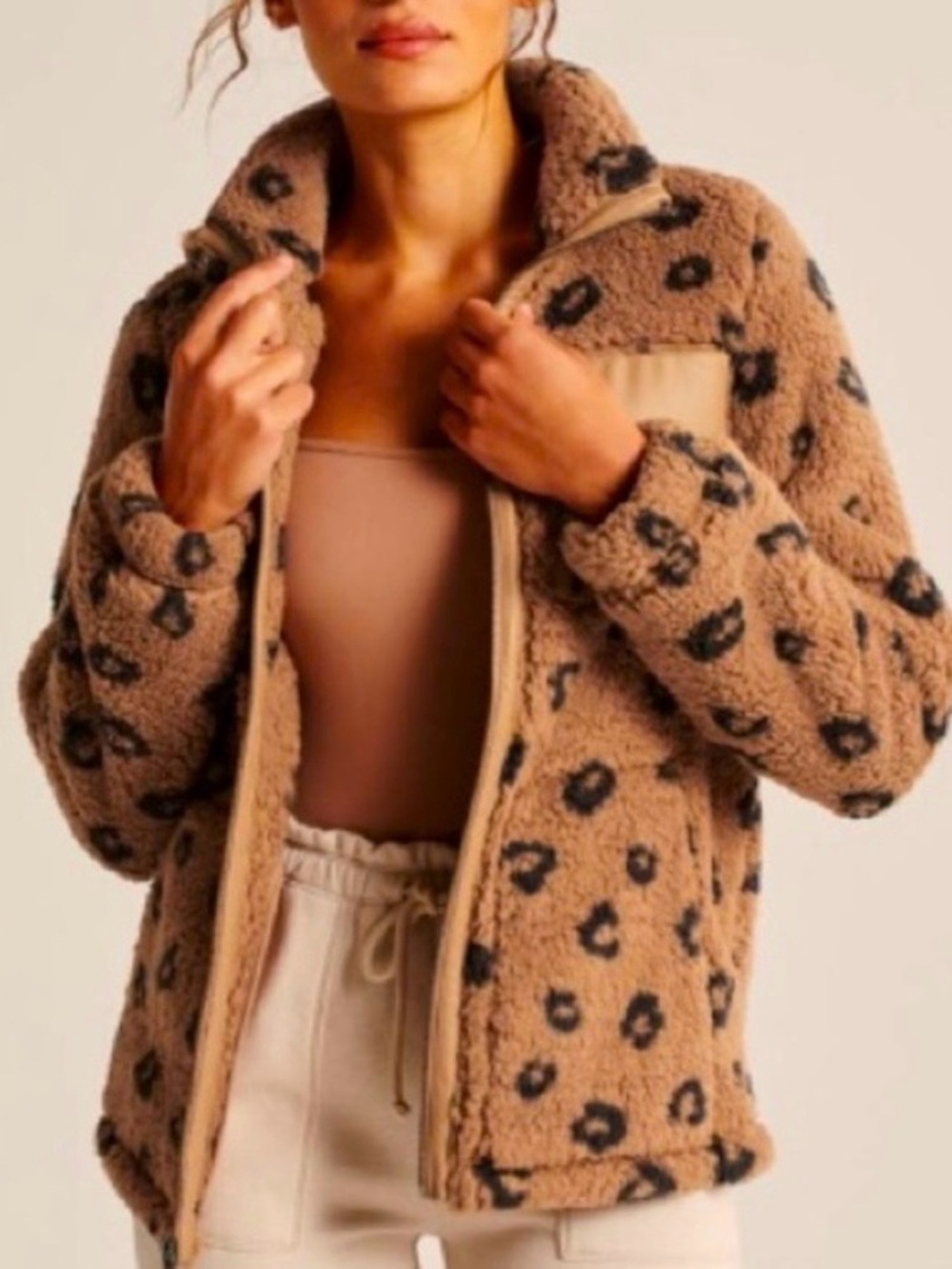 Abercrombie & fitch leopard print Sherpa fleece jacket oversized soft af Sz L